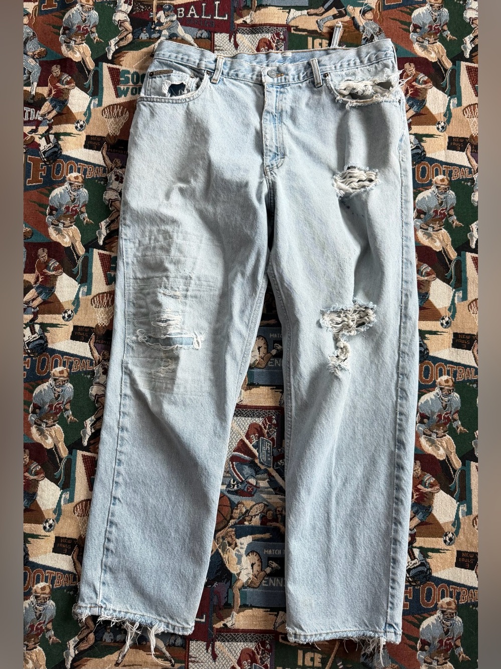 Vintage 90s Men’s Calvin Klein Thrashed Light Blue Denim Straight Leg Jeans